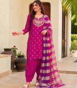 Rani printed & embroidered viscose silk patiala salwar suit set with dupatta
