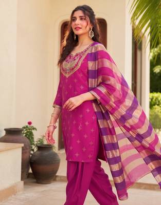 Rani printed & embroidered viscose silk patiala salwar suit set with dupatta 2