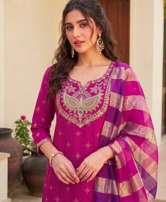 Rani printed & embroidered viscose silk patiala salwar suit set with dupatta 3