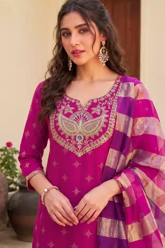 Rani printed & embroidered viscose silk patiala salwar suit set with dupatta