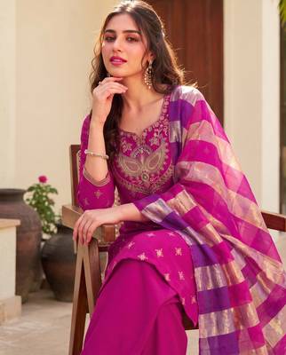 Rani printed & embroidered viscose silk patiala salwar suit set with dupatta 4