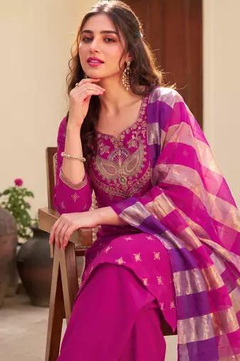 Rani printed & embroidered viscose silk patiala salwar suit set with dupatta