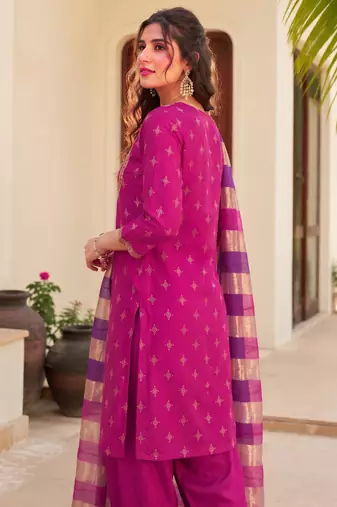 Rani printed & embroidered viscose silk patiala salwar suit set with dupatta