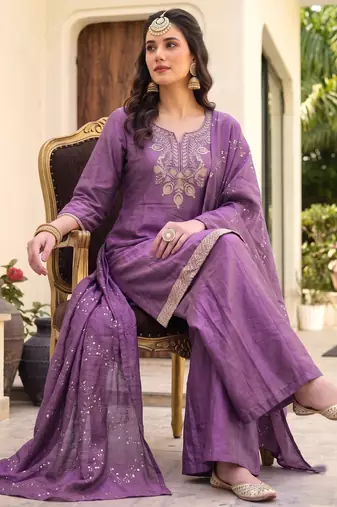 Onion embroidered gold silk straight sharara salwar suit set with foule print dupatta
