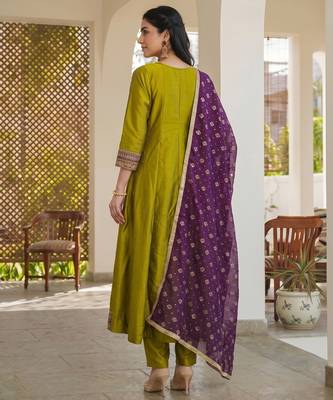 Liril embroidered vichitra silk anarkali salwar suit set with printed dupatta 4