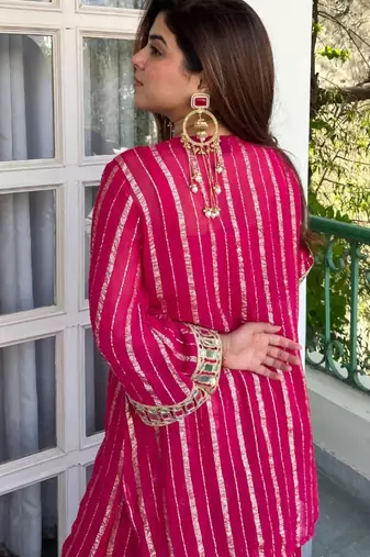 Rani embroidered viscose zari kurta set with real kutch mirror work & sharara
