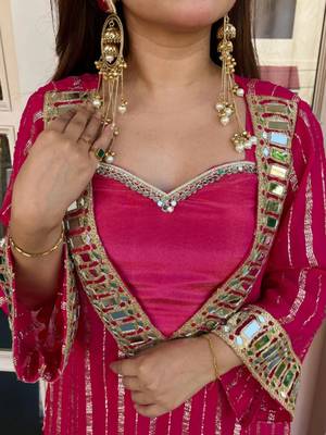 Rani embroidered viscose zari kurta set with real kutch mirror work & sharara 4