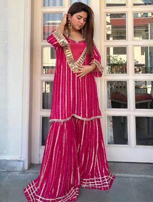 Rani embroidered viscose zari kurta set with real kutch mirror work & sharara 5