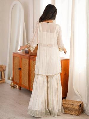 White embroidered viscose zari kurta set with real kutch mirror work & sharara 3