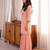 Peach embroidered viscose zari kurta set with real kutch mirror work & sharara