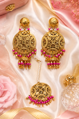 Golden Leaf Dangler Jhumka Tikka Set 1
