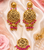 Golden Leaf Dangler Jhumka Tikka Set