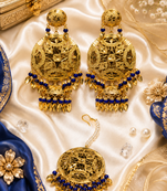 Golden leaf jhumka maang tikka set