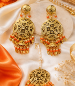 Golden leaf jhumka royale tikka set