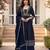Navy vichitra silk sequinned embroidered flared suit set with vichitra silk dupatta