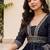Navy vichitra silk sequinned embroidered flared suit set with vichitra silk dupatta