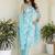 Sky Blue Women Floral Printed Cotton Kurta with Pyjama & Dupatta