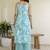 Sky Blue Women Floral Printed Cotton Kurta with Pyjama & Dupatta