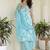 Sky Blue Women Floral Printed Cotton Kurta with Pyjama & Dupatta