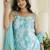 Sky Blue Women Floral Printed Cotton Kurta with Pyjama & Dupatta
