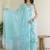 Sky Blue Women Floral Printed Cotton Kurta with Pyjama & Dupatta