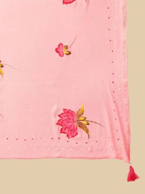 Pink Floral Printed Regular Phulkari Cotton Kurta ,Trousers & Dupatta 4