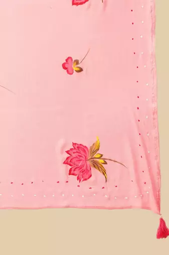 Pink Floral Printed Regular Phulkari Cotton Kurta ,Trousers & Dupatta