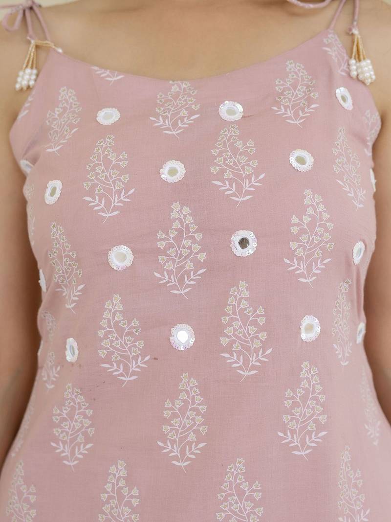 Pink Women Floral Printed Cotton Kurta with Pyjama & Dupatta