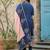 Blue Ethnic Motifs Printed Cotton Anarkali Kurta With Churidar & Dupatta Set