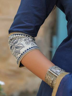 Blue Ethnic Motifs Printed Cotton Anarkali Kurta With Churidar & Dupatta Set 7