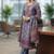 Grey Pink Floral Printed Beads Stones Kurta Trouser Set With Dupatta