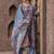 Grey Pink Floral Printed Beads Stones Kurta Trouser Set With Dupatta