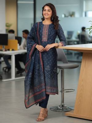 Blue Bandhani Printed Sequinned Kurta with Trousers & Dupatta Set 1