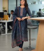 Blue Bandhani Printed Sequinned Kurta with Trousers & Dupatta Set