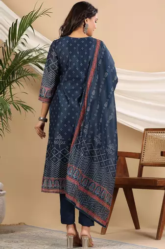 Blue Bandhani Printed Sequinned Kurta with Trousers & Dupatta Set