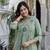 Green Floral Yoke Design V-Neck Empire Aari Work Cotton Kurta with Pyjamas & Dupatta