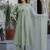 Green Floral Yoke Design V-Neck Empire Aari Work Cotton Kurta with Pyjamas & Dupatta