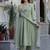 Green Floral Yoke Design V-Neck Empire Aari Work Cotton Kurta with Pyjamas & Dupatta