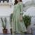 Green Floral Yoke Design V-Neck Empire Aari Work Cotton Kurta with Pyjamas & Dupatta