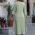Green Floral Yoke Design V-Neck Empire Aari Work Cotton Kurta with Pyjamas & Dupatta