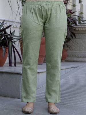 Green Floral Yoke Design V-Neck Empire Aari Work Cotton Kurta with Pyjamas & Dupatta 7