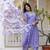 Purple Floral Embroidered Sequinned Empire A-Line Anarkali Cotton Kurta With Trousers & Dupatta
