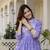 Purple Floral Embroidered Sequinned Empire A-Line Anarkali Cotton Kurta With Trousers & Dupatta