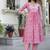 Pink Women Floral Embroidered Thread Work Anarkali Cotton Kurta Trousers & With Dupatta