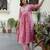 Pink Women Floral Embroidered Thread Work Anarkali Cotton Kurta Trousers & With Dupatta