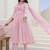 Baby Pink Women Floral Embroidered Anarkali Cotton Kurta with Trousers & Dupatta