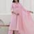 Baby Pink Women Floral Embroidered Anarkali Cotton Kurta with Trousers & Dupatta