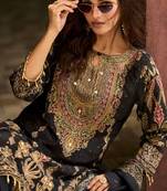 Black Ethnic Motifs Printed Silk Blend Straight Kurta With Trousers & Dupatta