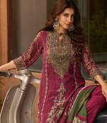 Rani Pink Ethnic Motifs Embroidered Regular Thread Work Silk Blend  Kurta with Trousers & With Dupatta