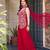 Women's red georgette embroidered straight kurti set with palazzo and dupatta